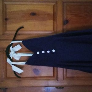 Women's Lady Style Navy Blue & White Sleeveless Dress with White Straps Size XXL